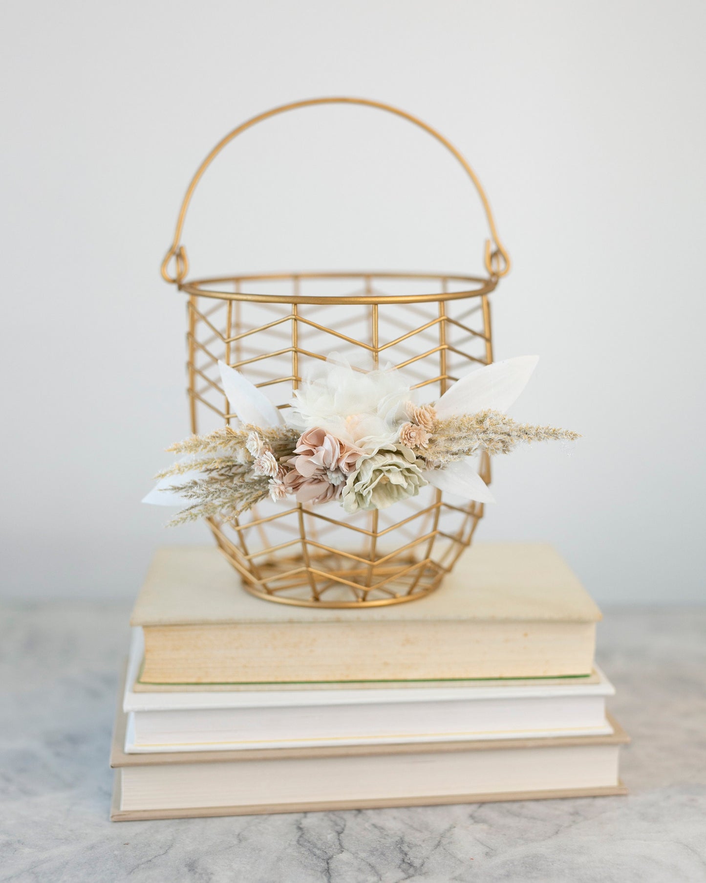 Boho Champagne Gold Flower Girl Basket: Desert Wedding Decor