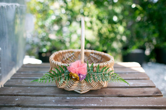 Flower Girl Basket | Spring and Summer Weddings Rattan Wedding Basket | Boho Wicker Willow Basket | Flower Girl Basket | Gift with Greenery