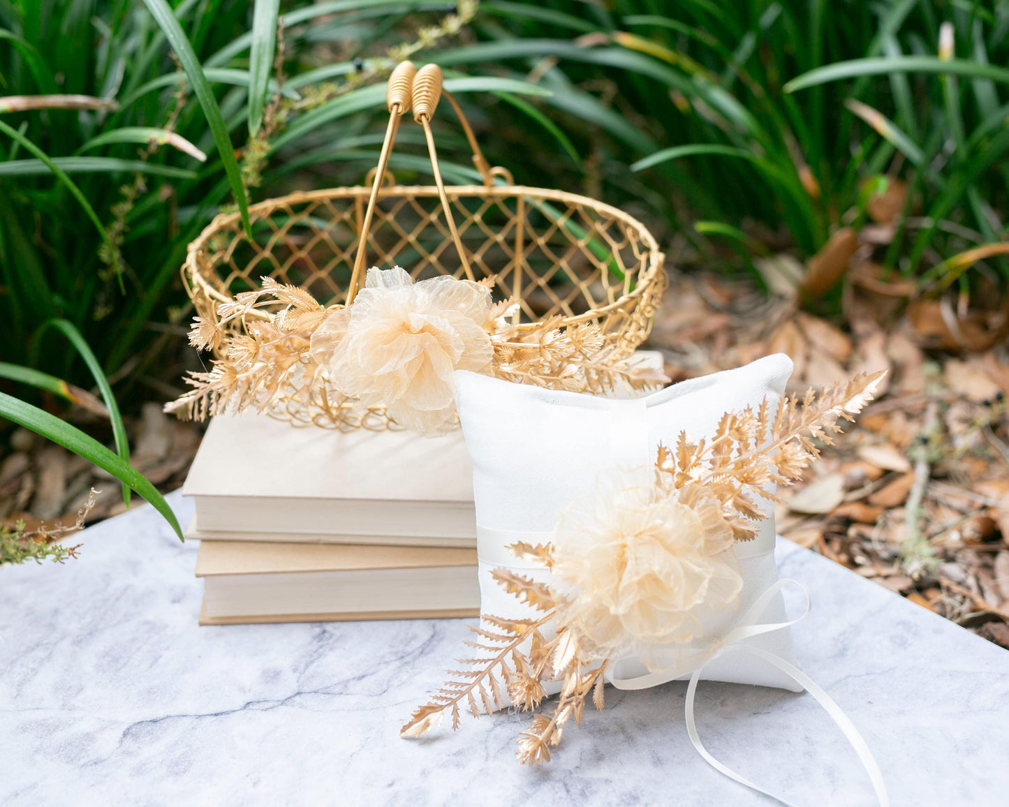 Champagne Gold Flower Girl Basket: Glam Wedding Decor