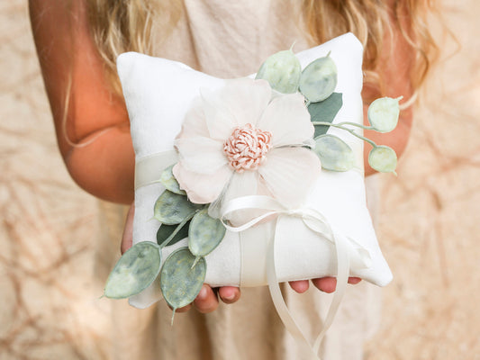 Wyatt Floral Ring Bearer Pillow: Ivory Wedding Ring Display