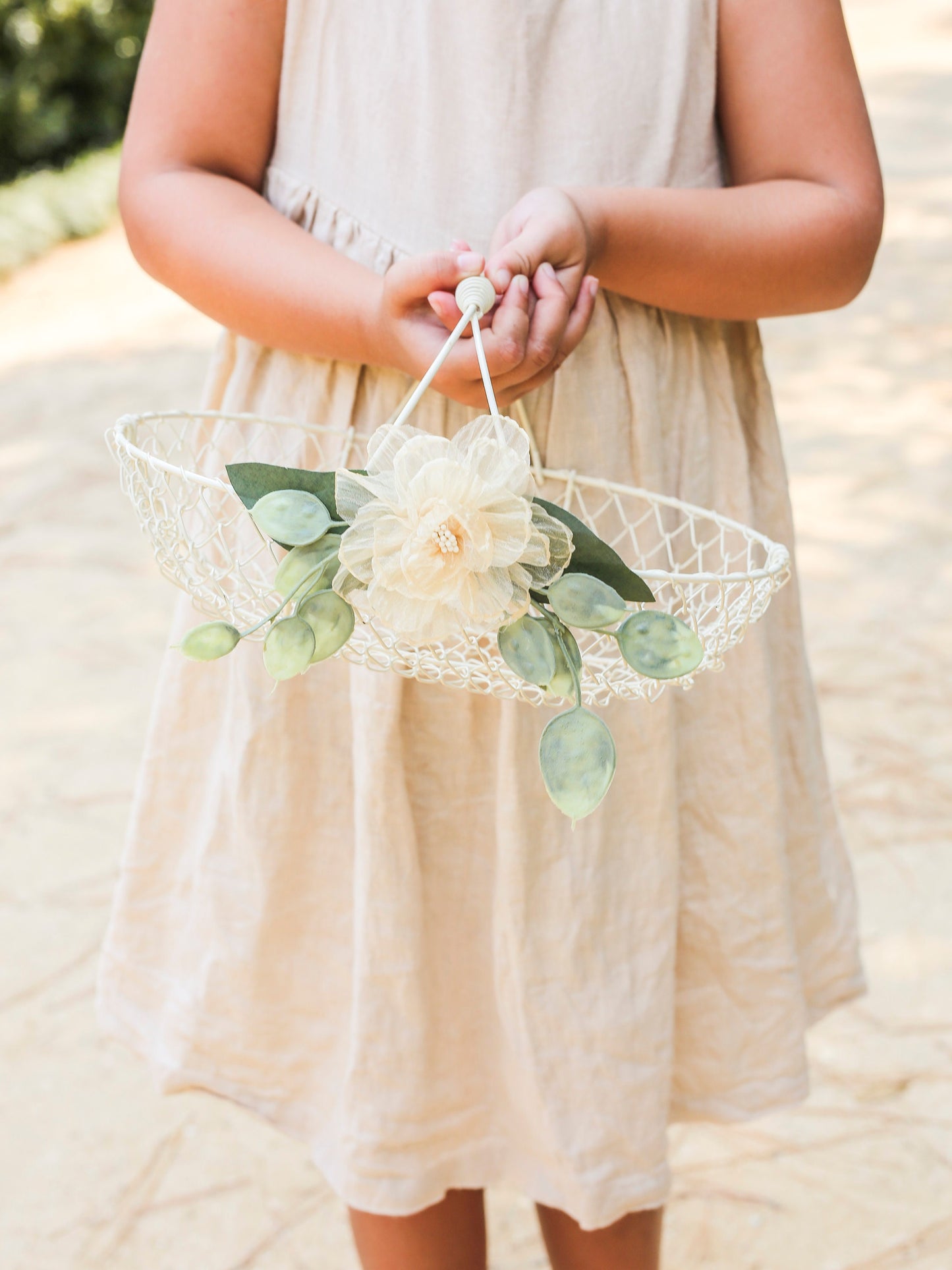 Ivory Flower Girl Basket and Ring Pillow Set: Boho Wedding Decor