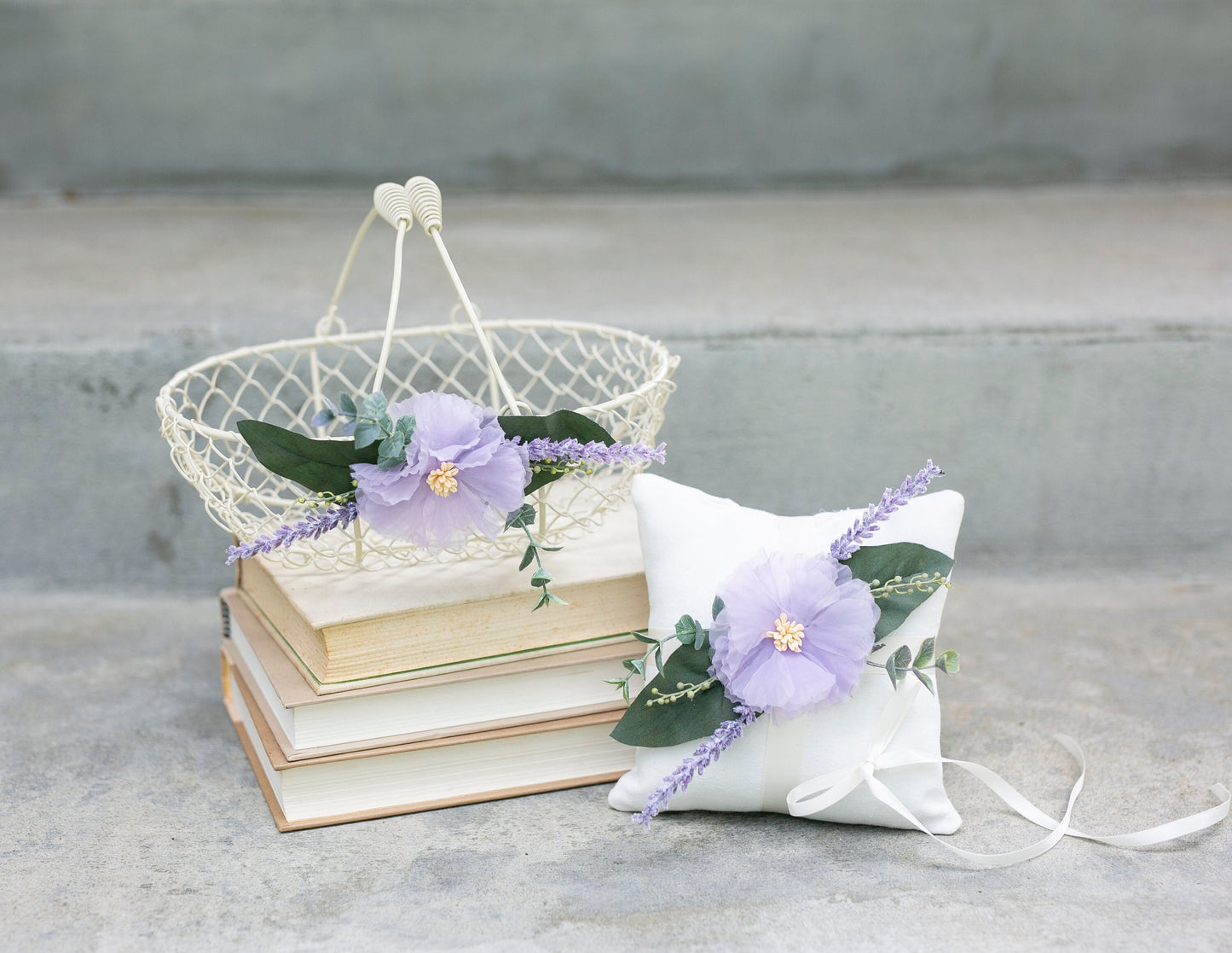 Lavender Flower Girl Basket: Ivory Wire Wedding Decor