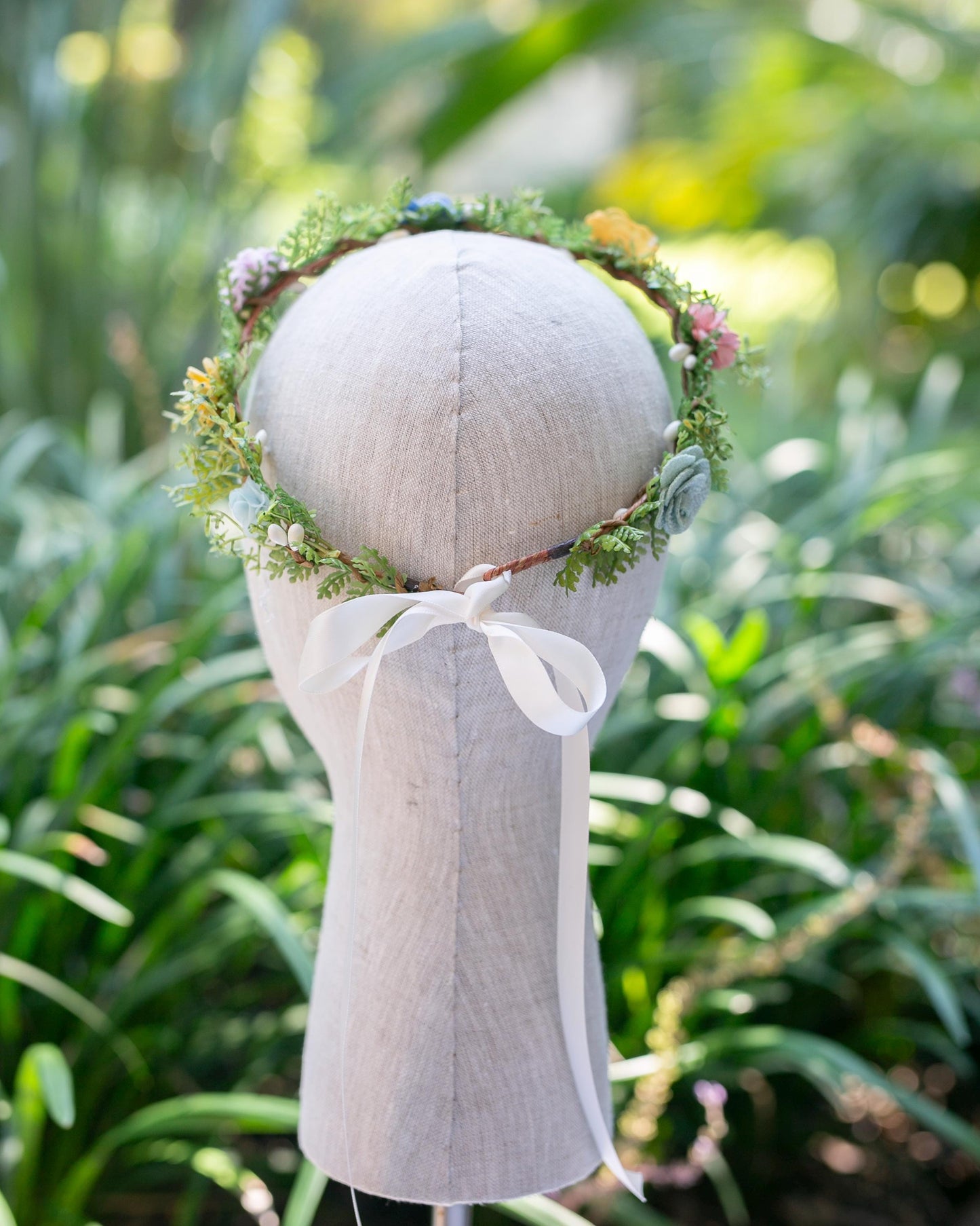 Wildflower Crown: Hair Accessory adjustable with satin ribbon