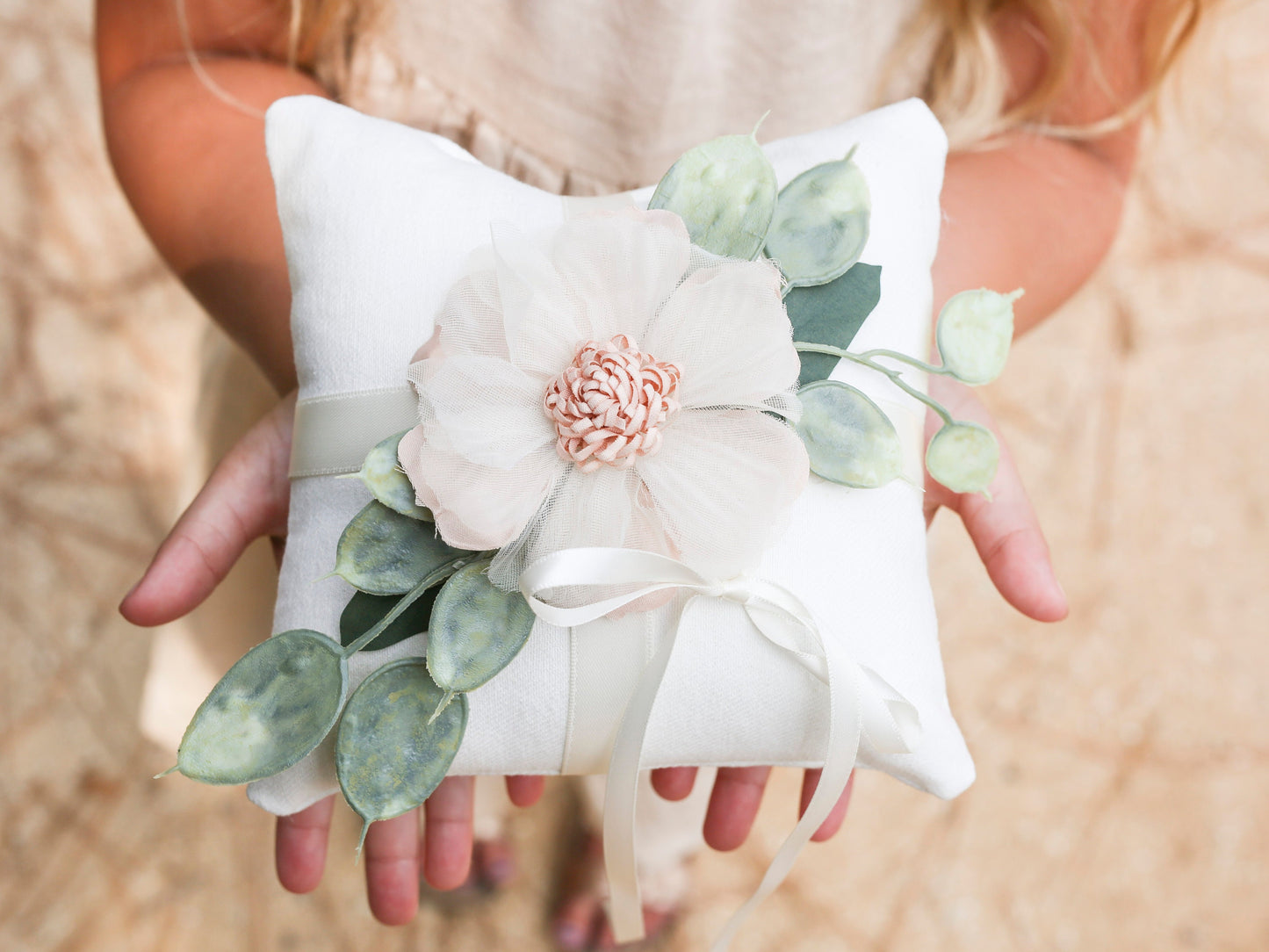 Wyatt Floral Ring Bearer Pillow: Ivory Wedding Ring Display