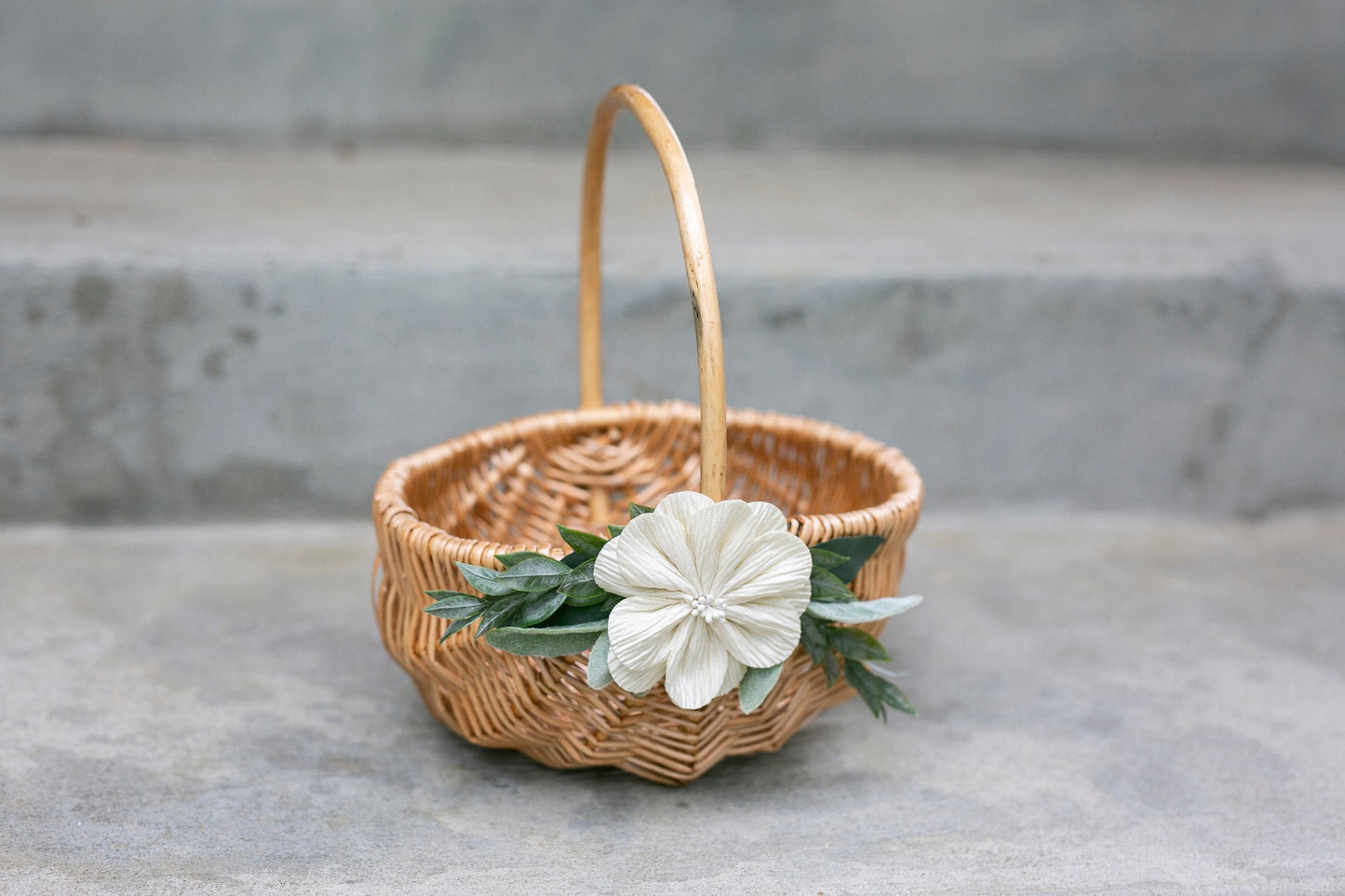 Willow Flower Girl Basket: Handmade Wicker Wedding Basket with Greenery