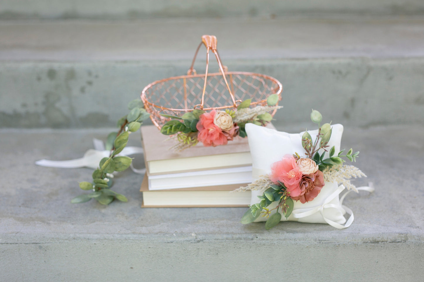 Francesca Boho Flower Girl Basket Set: Rose Gold Wedding Decor