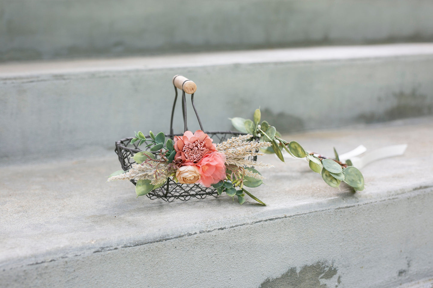 Francesca Rustic Bronze Flower Girl Basket: Desert Bloom Wedding Decor