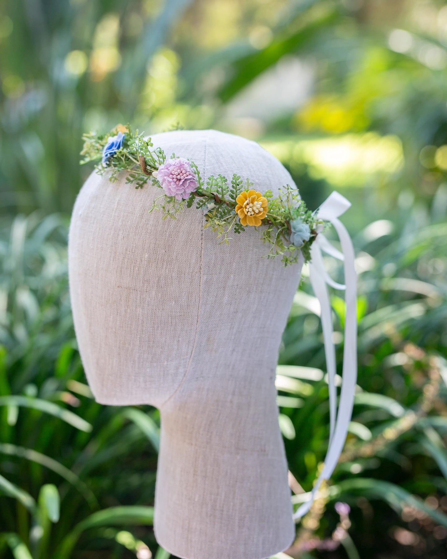 Wildflower Crown: Hair Accessory adjustable with satin ribbon