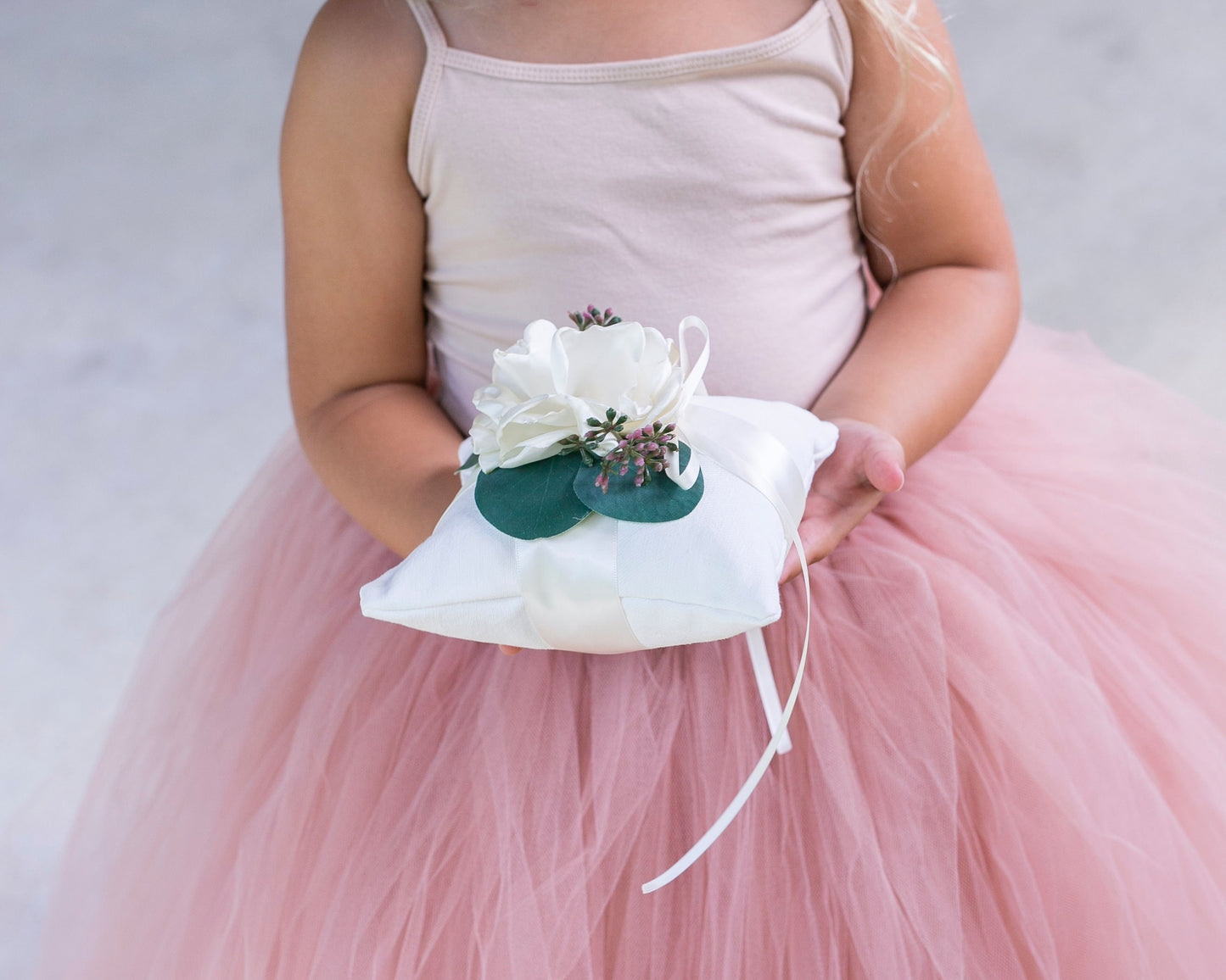 Handmade Ivory Ring Bearer Pillow: Linen-Look Fabric, Eucalyptus Wedding