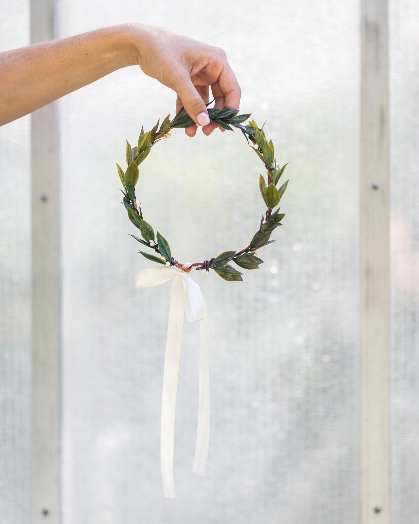 Italian Ruscus Greenery Flower Crown: Wedding Hairpiece