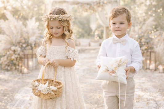 Fleur Light wood Flower Girl Basket & Ring Pillow Set