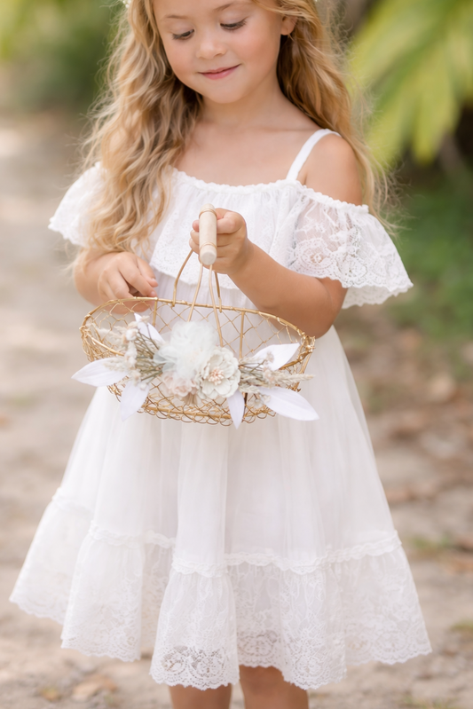 Boho Champagne Gold Flower Girl Basket: Desert Wedding Decor