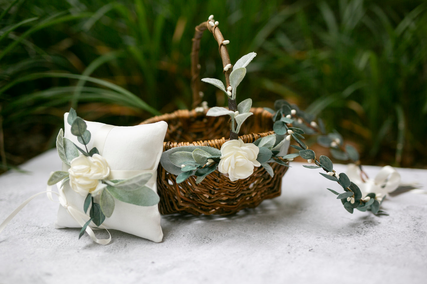 Grace Flower Girl Basket and Crown Set Decor