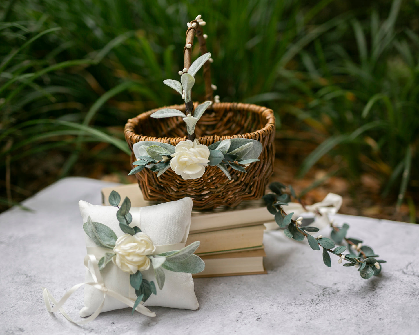 Grace Flower Girl Basket and Crown Set Decor