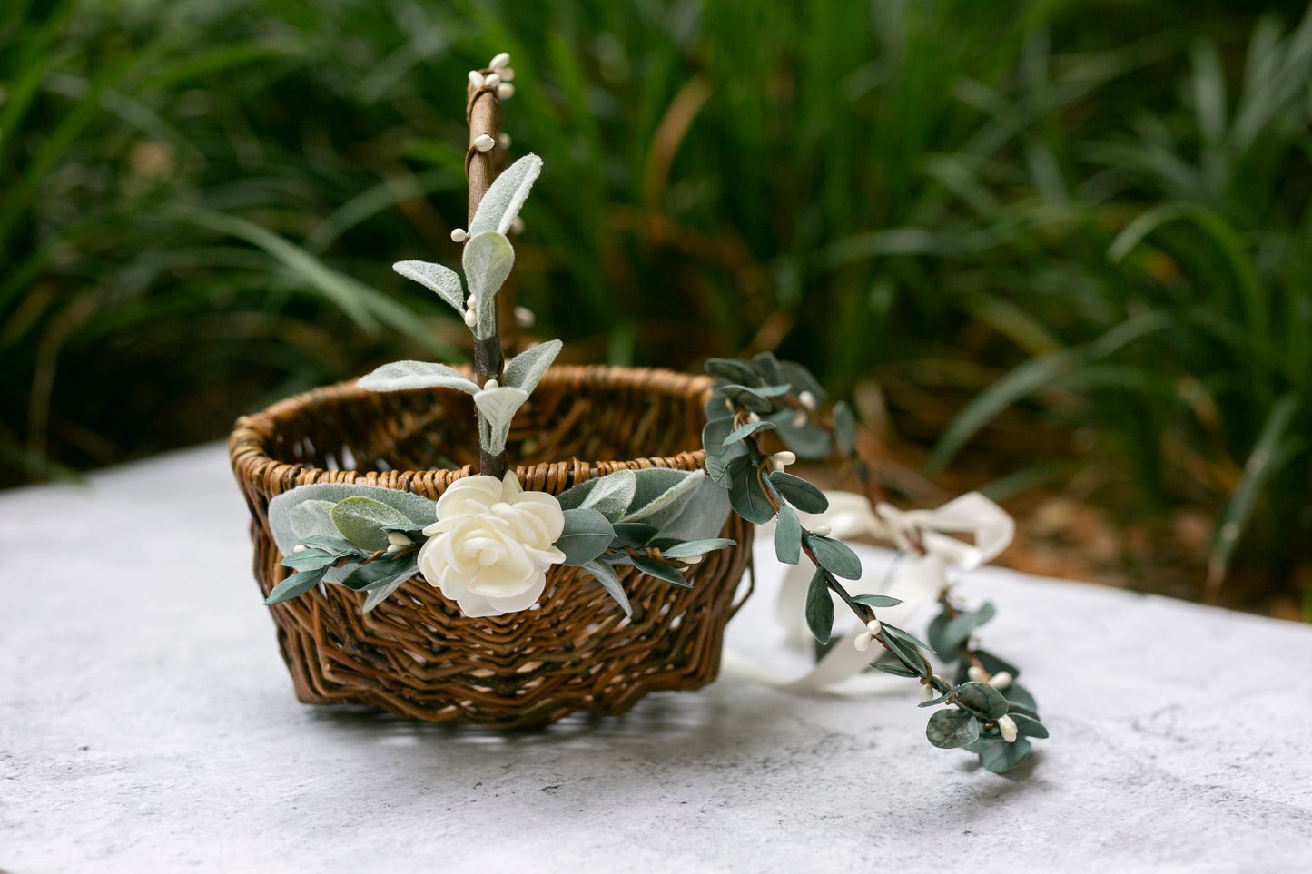 Grace Flower Girl Basket and Crown Set Decor