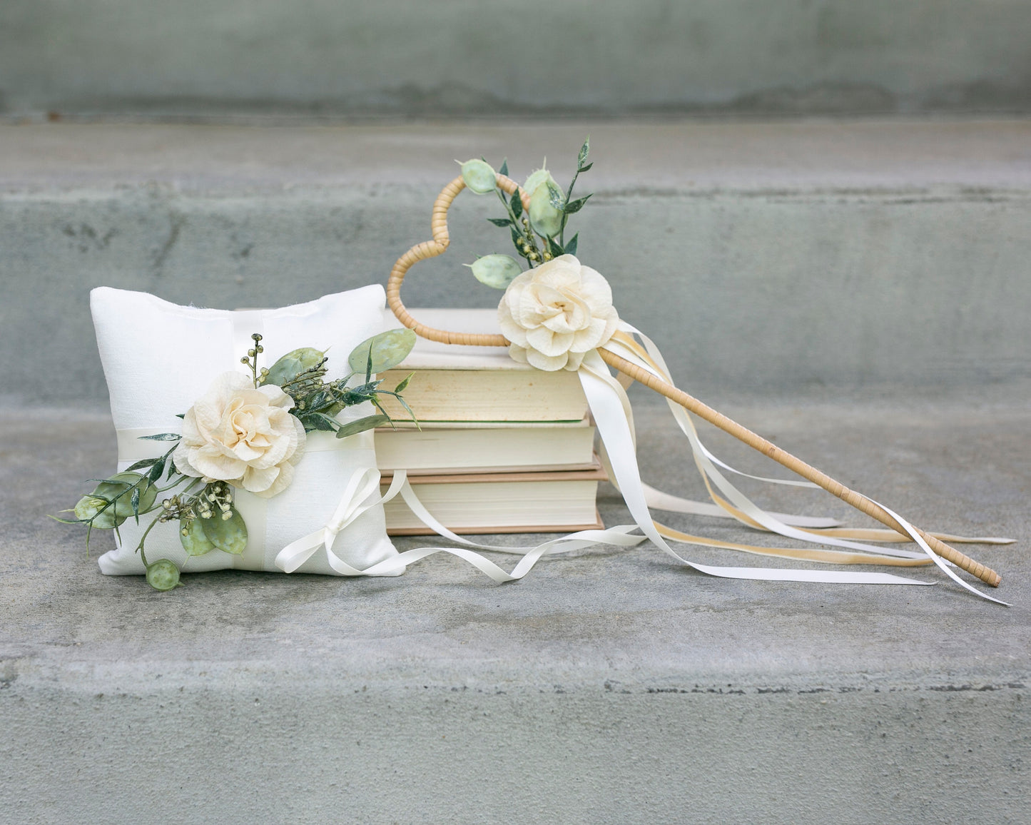 Maia Ivory Flower Girl Wand: Heart Wedding Ribbon Wand