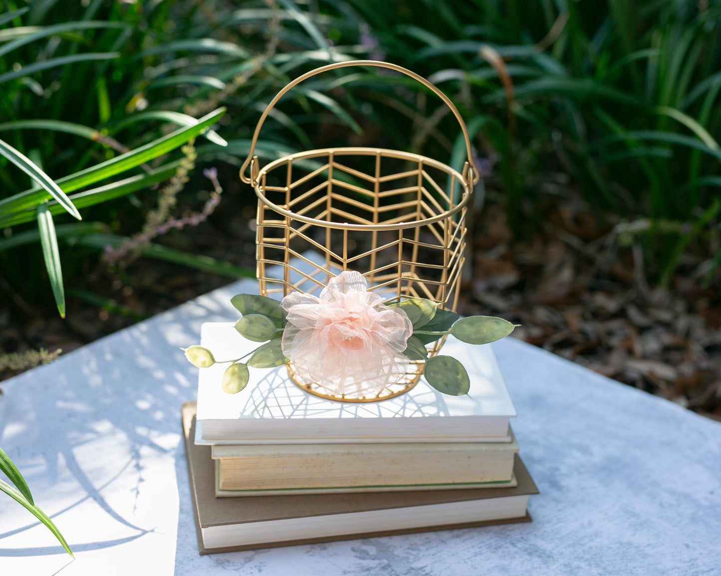 Champagne Gold Flower Girl Basket: Modern Wedding Decor | Choose Flower Color