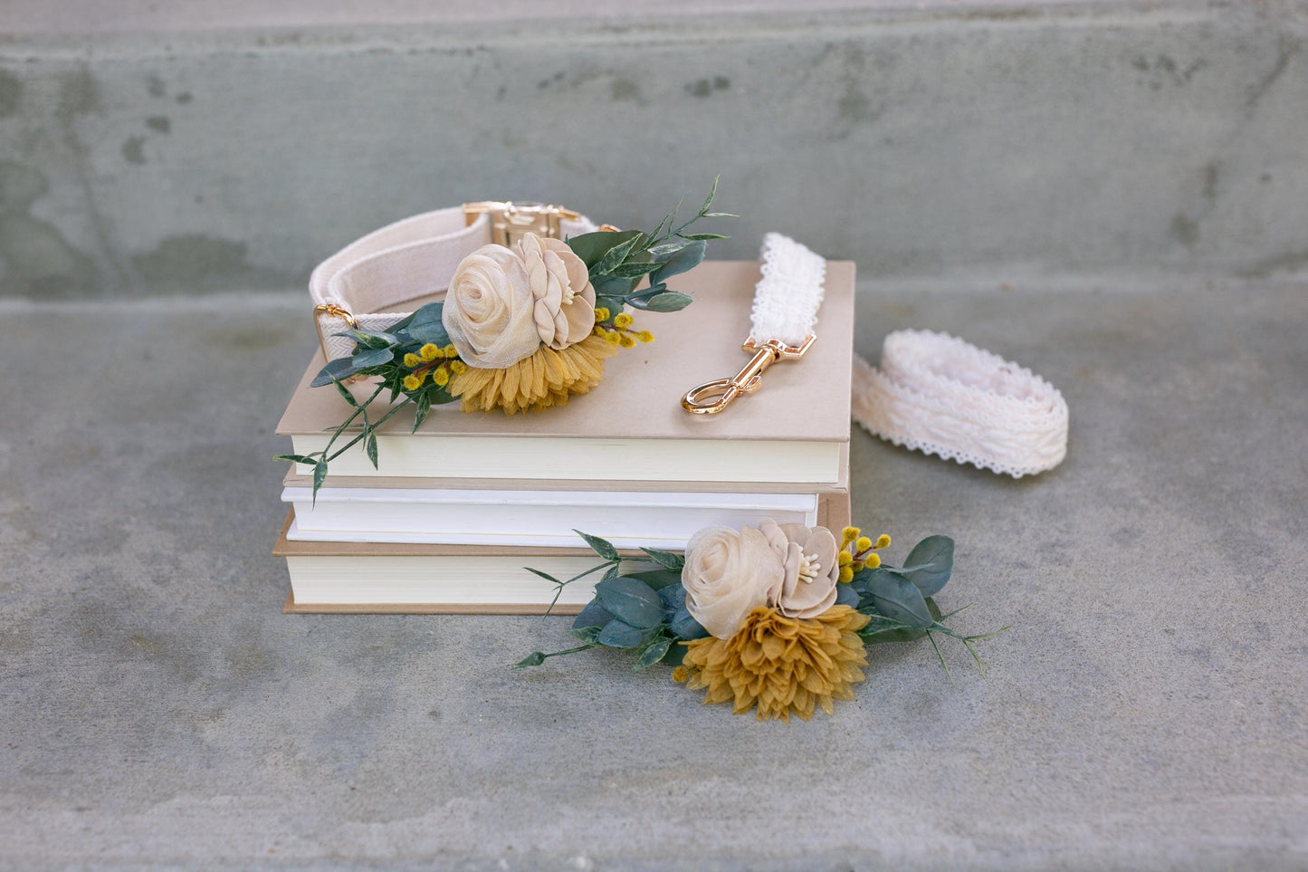 Yellow Gold Floral Dog Collar Corsage: Removable Wedding Accessory