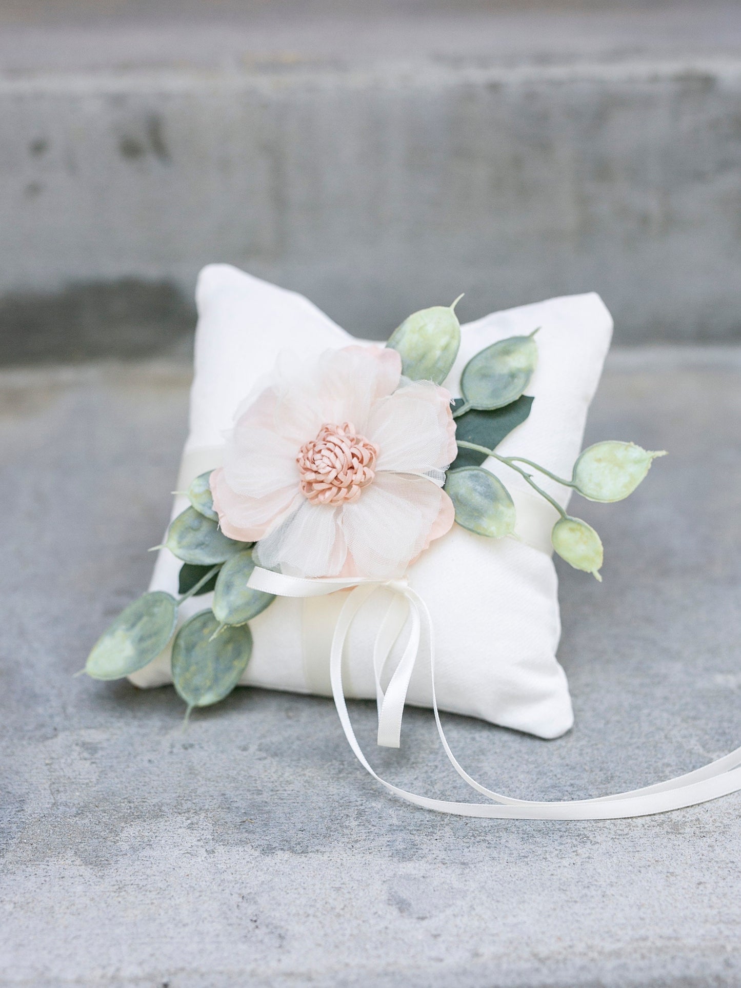 Wyatt Floral Ring Bearer Pillow: Ivory Wedding Ring Display