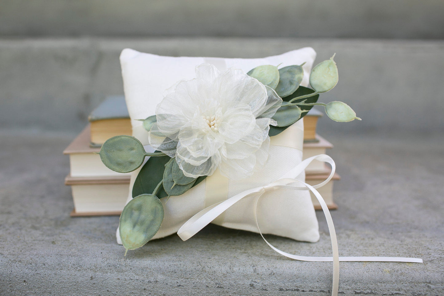 Amber Champagne Gold Flower Girl Basket: Ivory Rose & Eucalyptus Wedding Decor