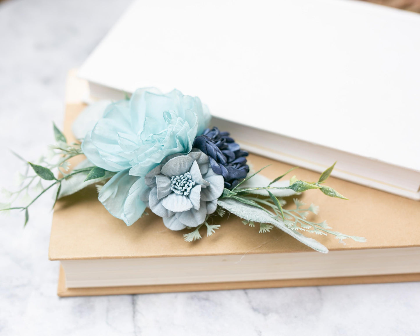 Blue Floral Corsage Wristlet: Wedding, Prom, Mother of the Bride