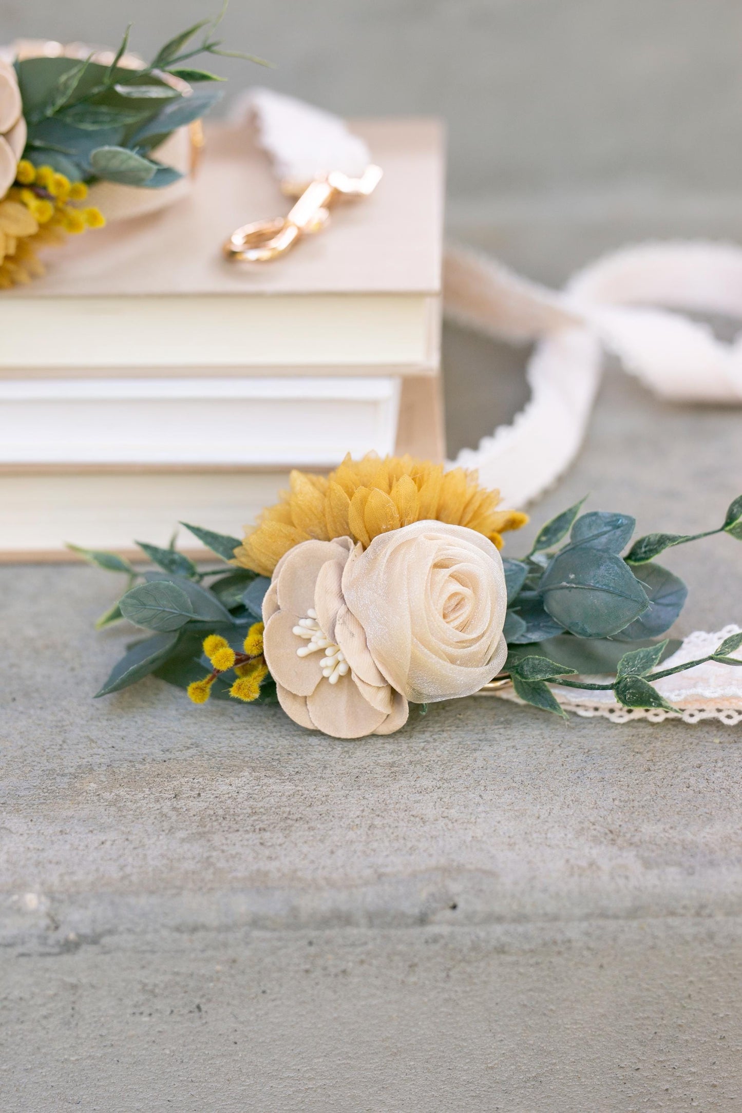 Yellow Gold Floral Dog Collar Corsage: Removable Wedding Accessory