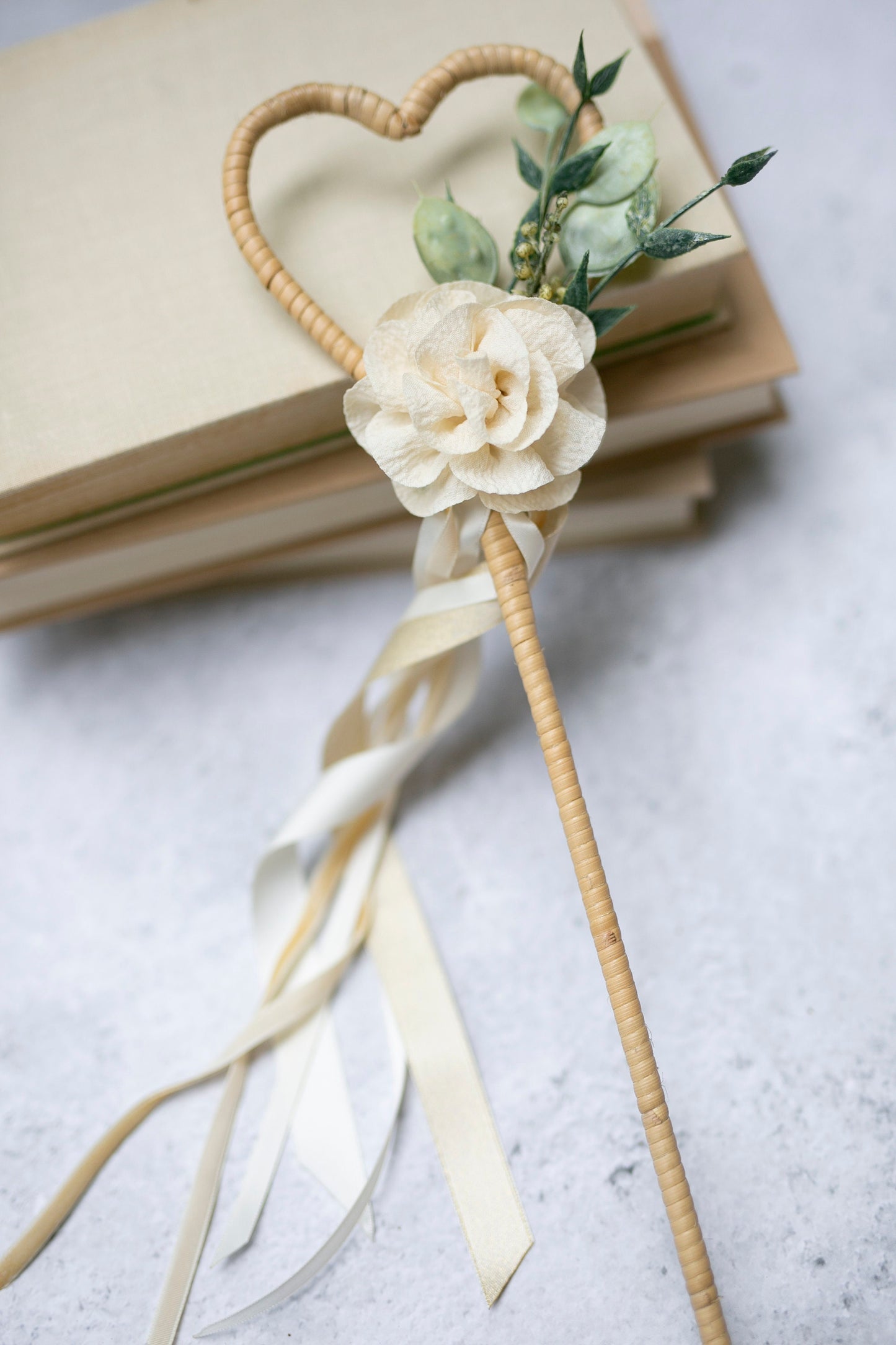 Maia Ivory Flower Girl Wand: Heart Wedding Ribbon Wand