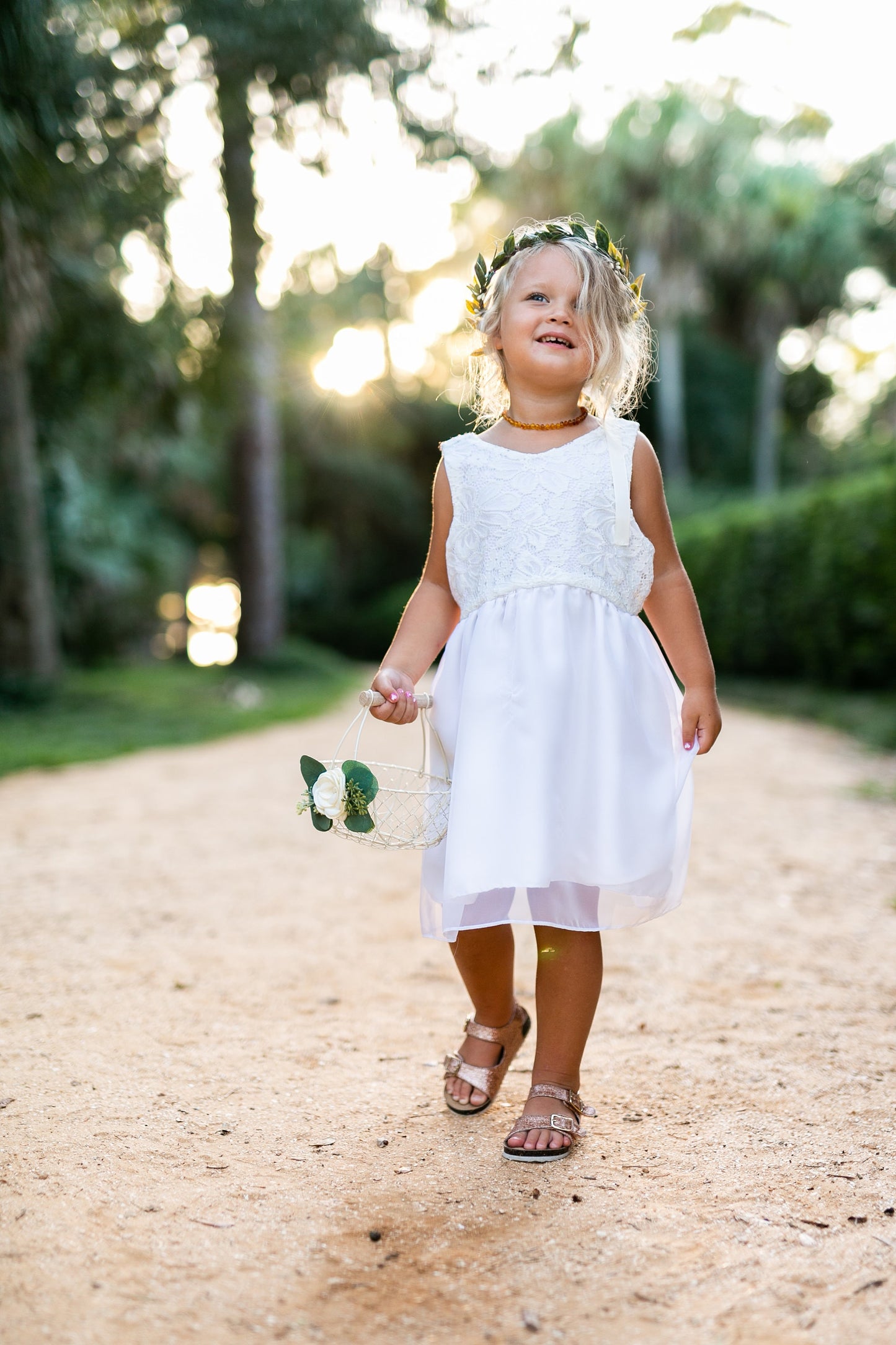 Imani Eucalyptus Flower Girl Basket: Ivory Wedding Decor