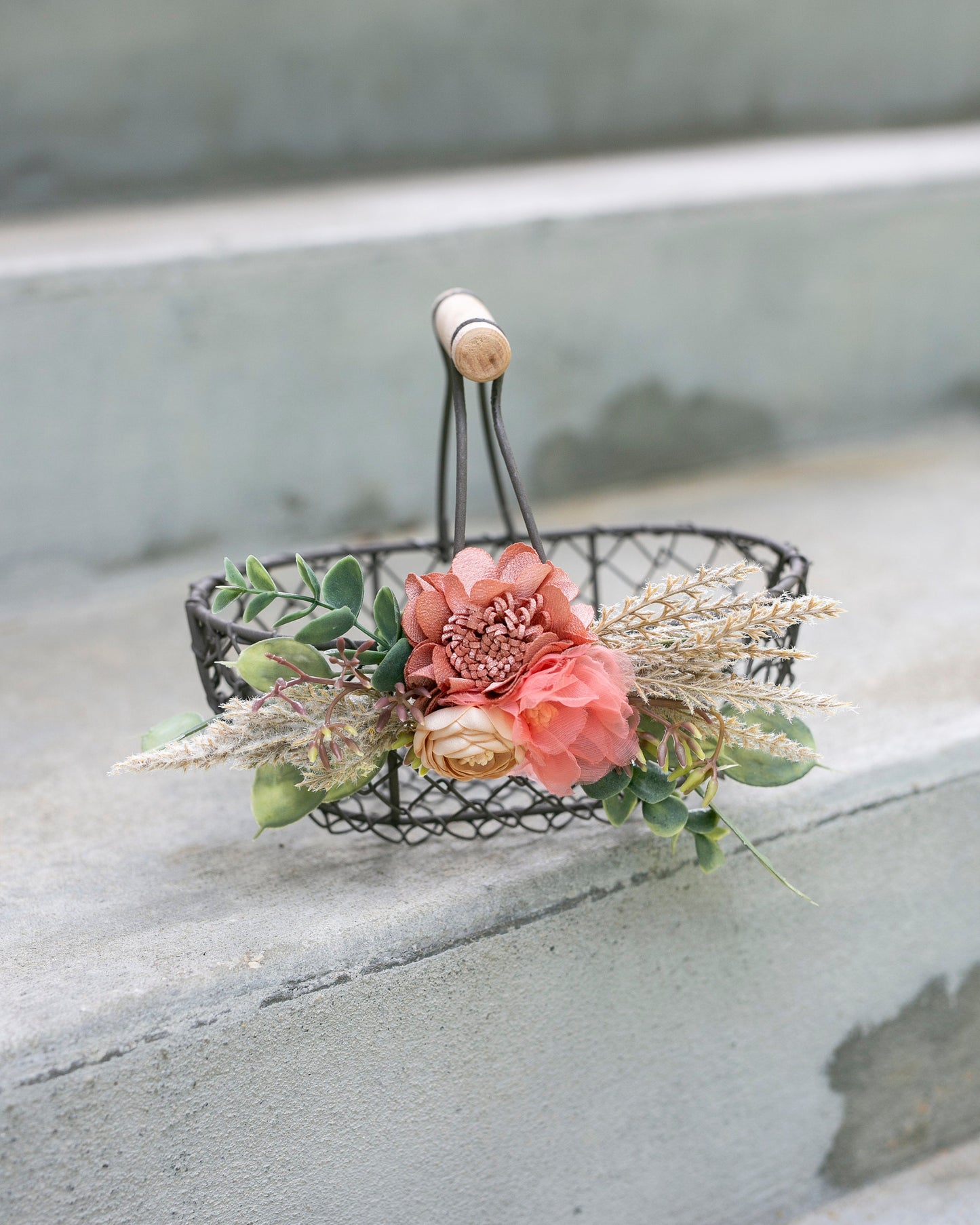 Francesca Rustic Bronze Flower Girl Basket: Desert Bloom Wedding Decor