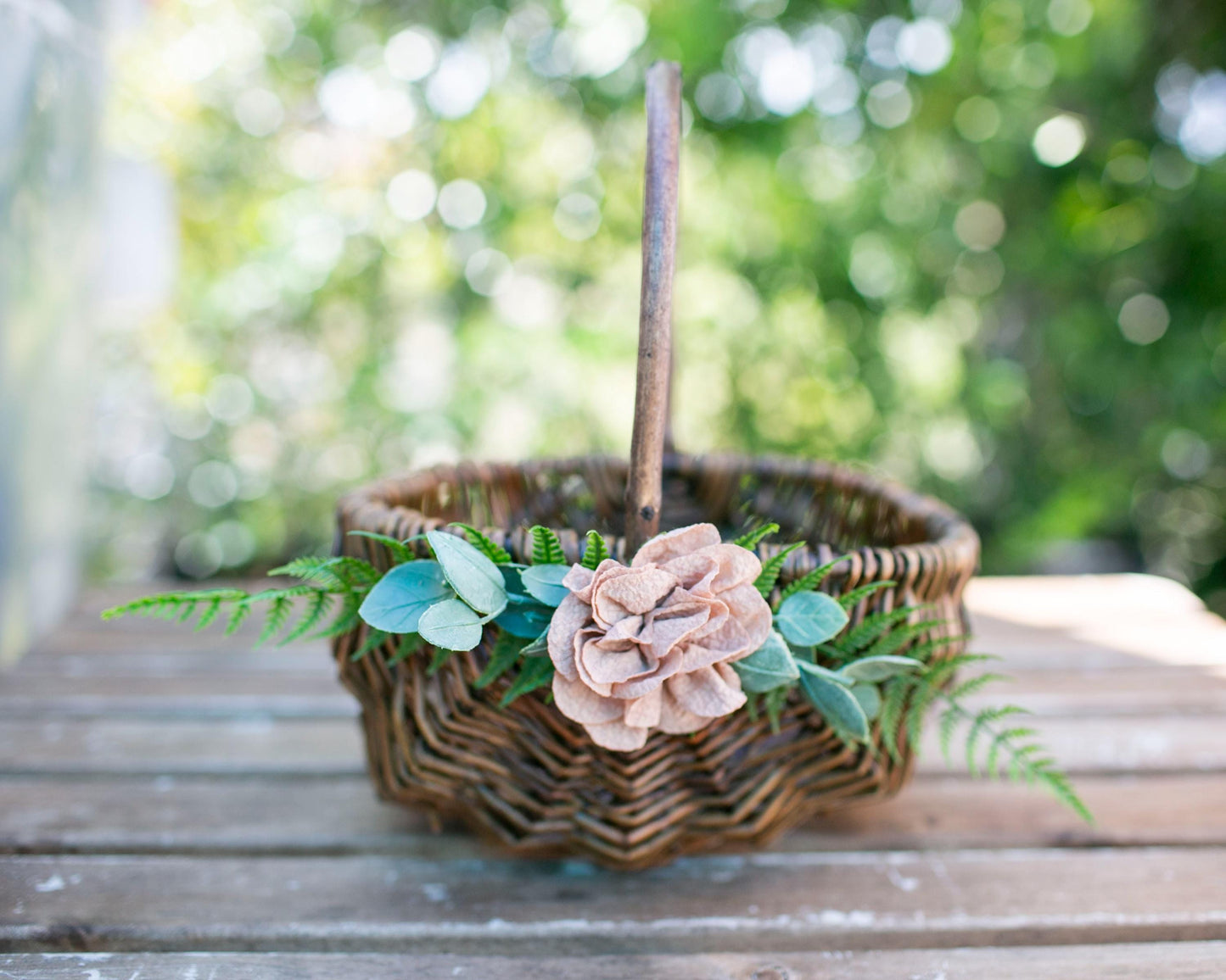 Boho Flower Girl Basket: Willow Wedding Decor with Ring Bearer Pillow