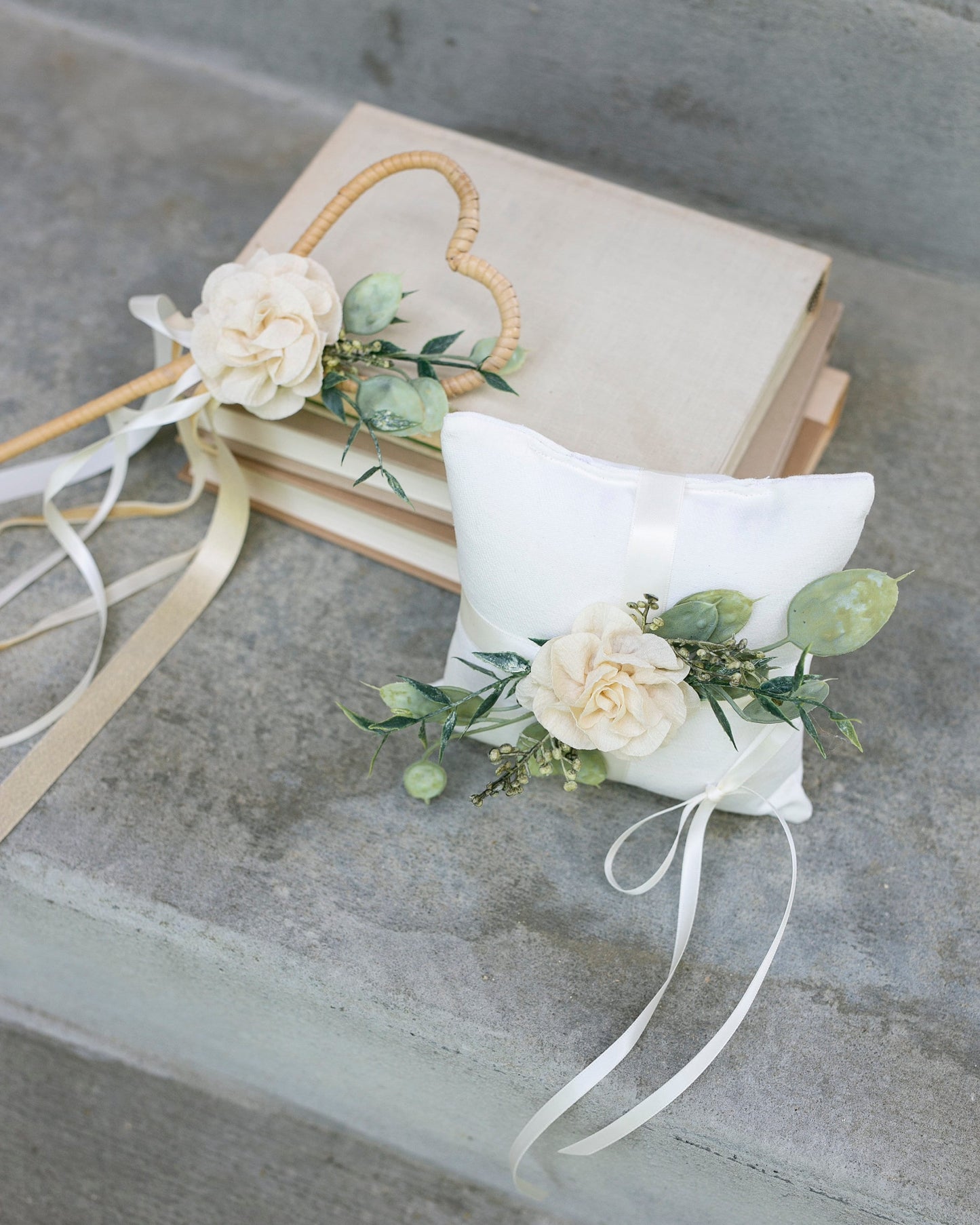 Maia Ivory Flower Girl Wand: Heart Wedding Ribbon Wand