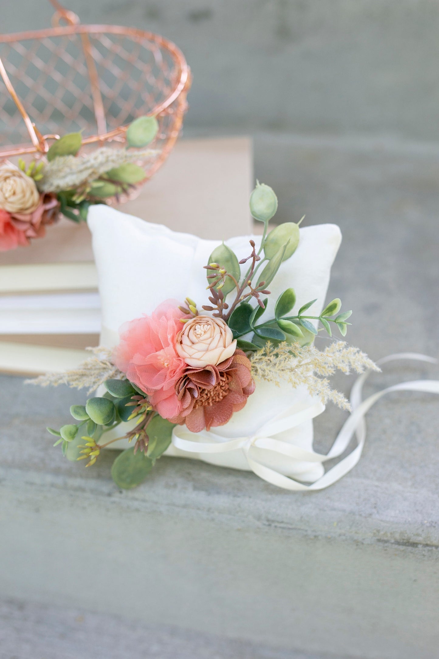 Francesca Boho Flower Girl Basket Set: Rose Gold Wedding Decor