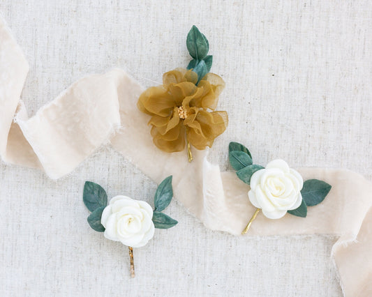 Floral Hair Pin Set: Boho Bridal Hair Accessory