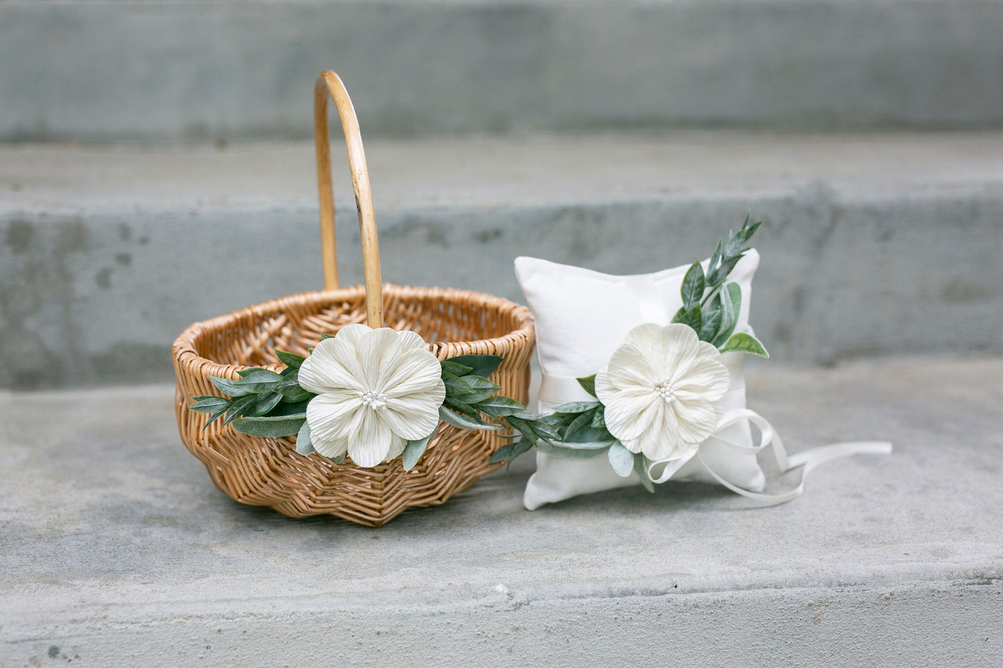 Willow Flower Girl Basket: Handmade Wicker Wedding Basket with Greenery