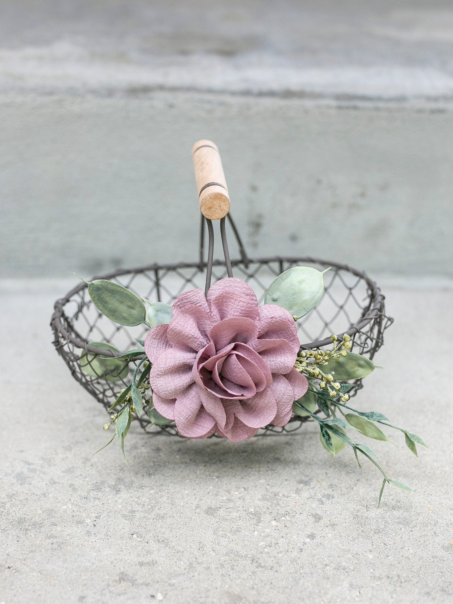 Marin Boho Flower Girl Basket | Rustic Bronze Wire, Mauve Rose
