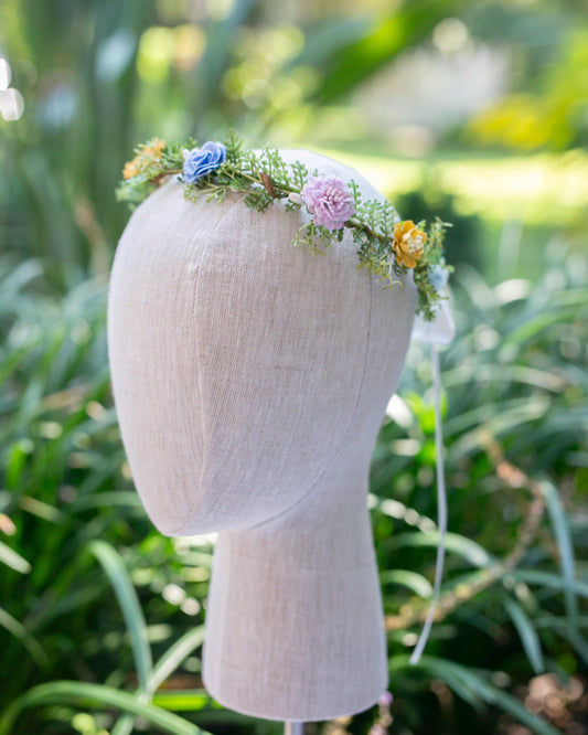 Wildflower Crown: Hair Accessory adjustable with satin ribbon