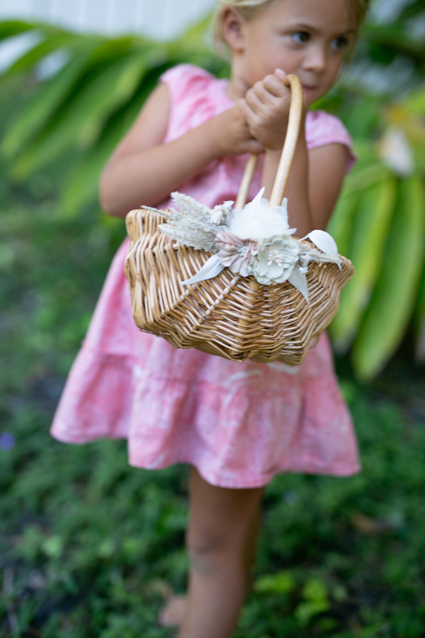 Fleur Light wood Flower Girl Basket & Ring Pillow Set