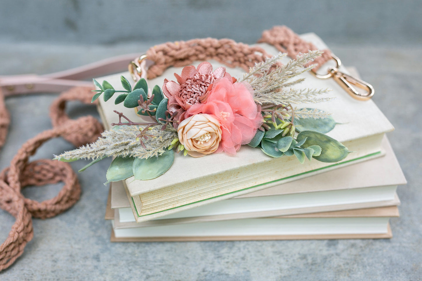 Francesca Dog Wedding Collar Corsage: Terracotta Coral Floral Pet Collar