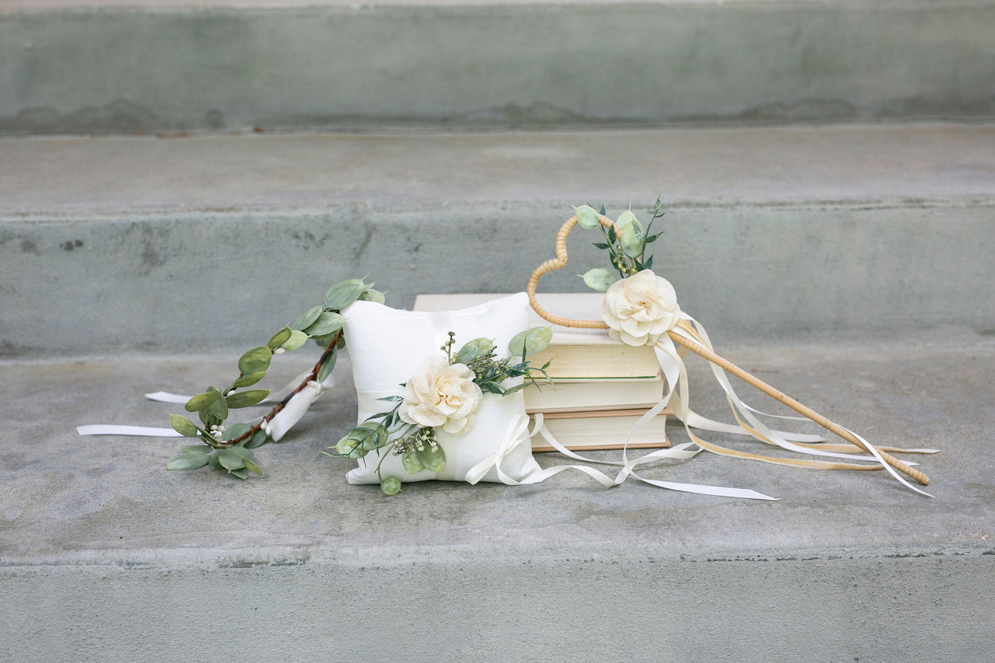 Maia Ivory Flower Girl Wand: Heart Wedding Ribbon Wand