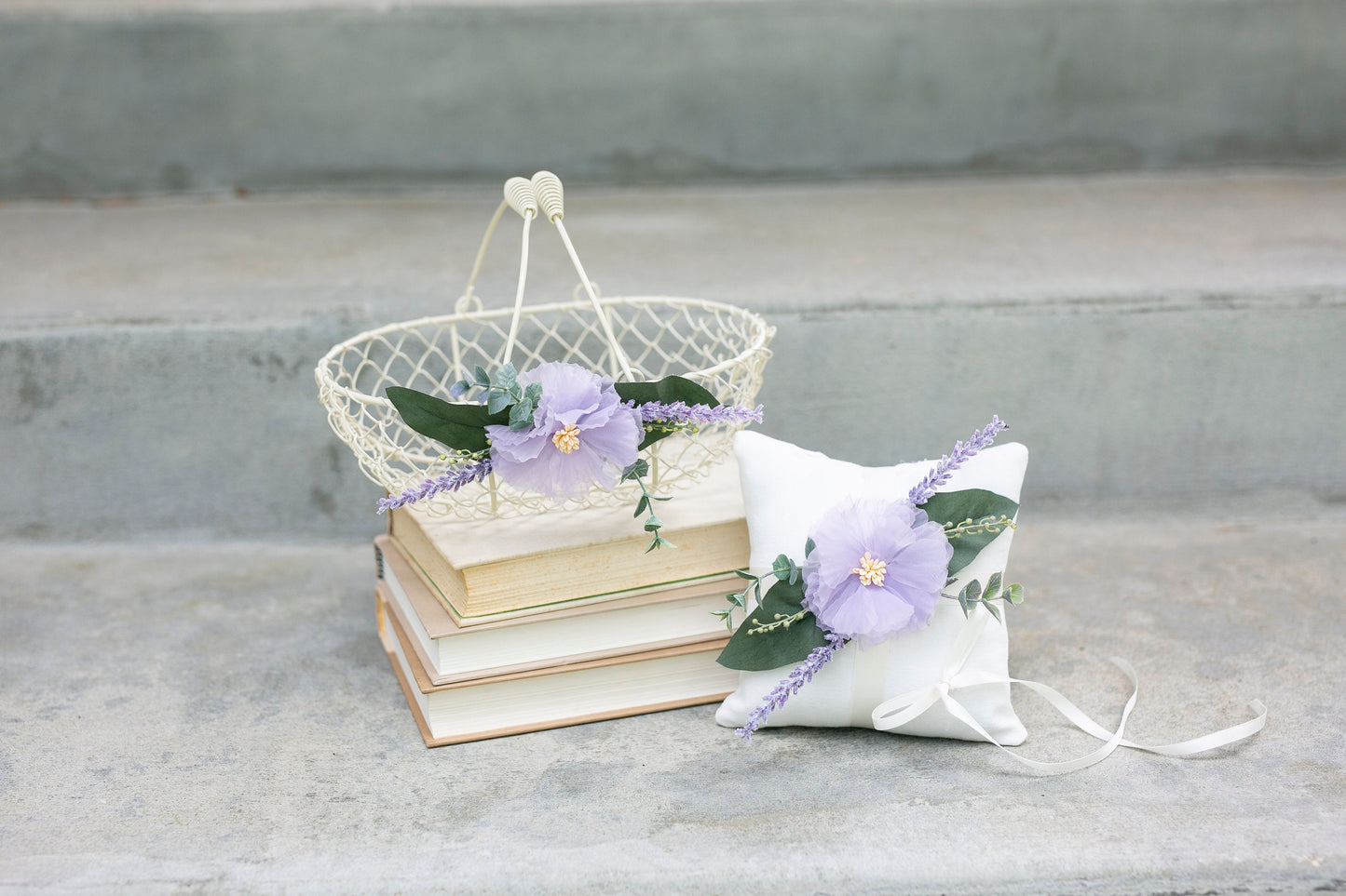 Lavender Flower Girl Basket: Ivory Wire Wedding Decor