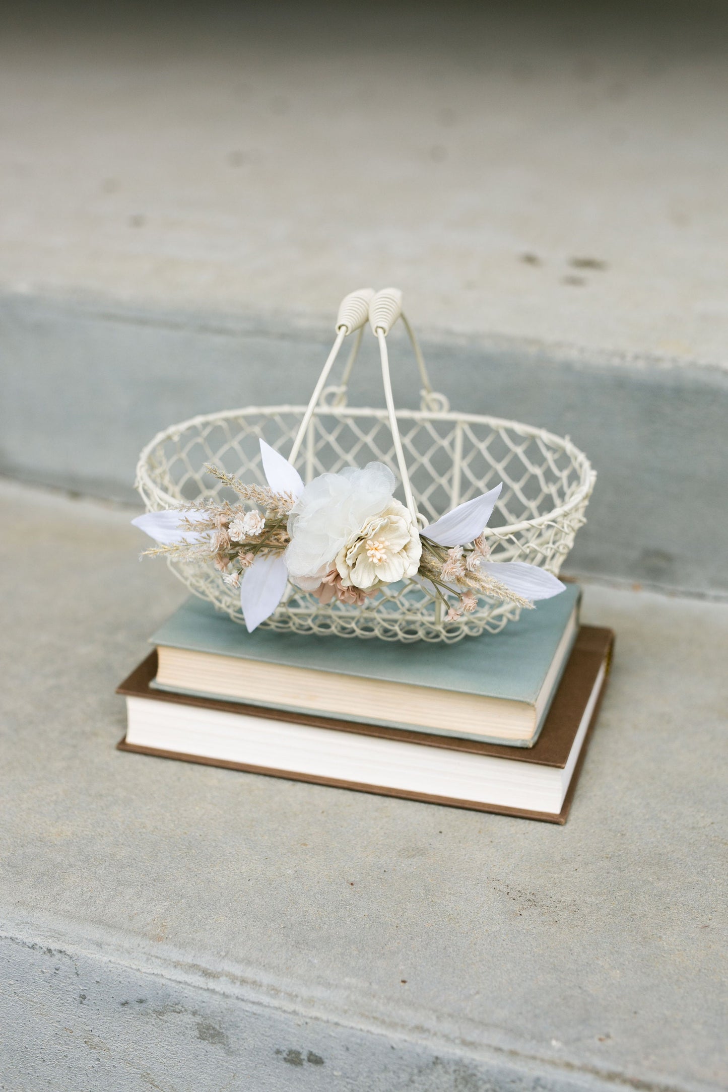Boho Ivory Flower Girl Basket: Desert Wedding Decor