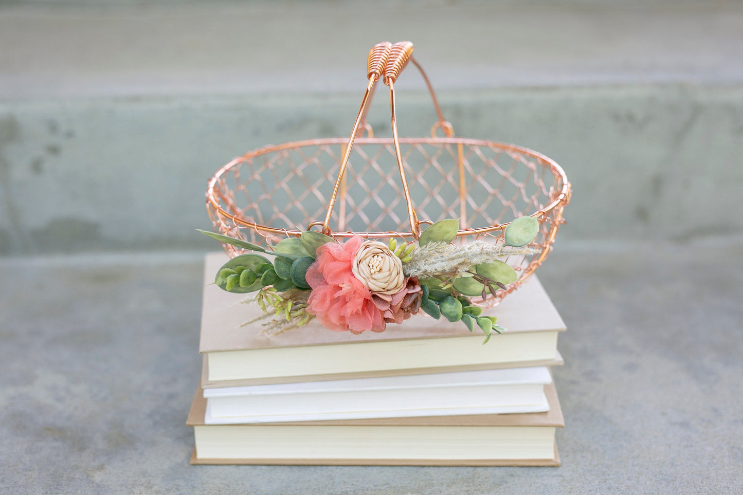 Francesca Boho Flower Girl Basket Set: Rose Gold Wedding Decor