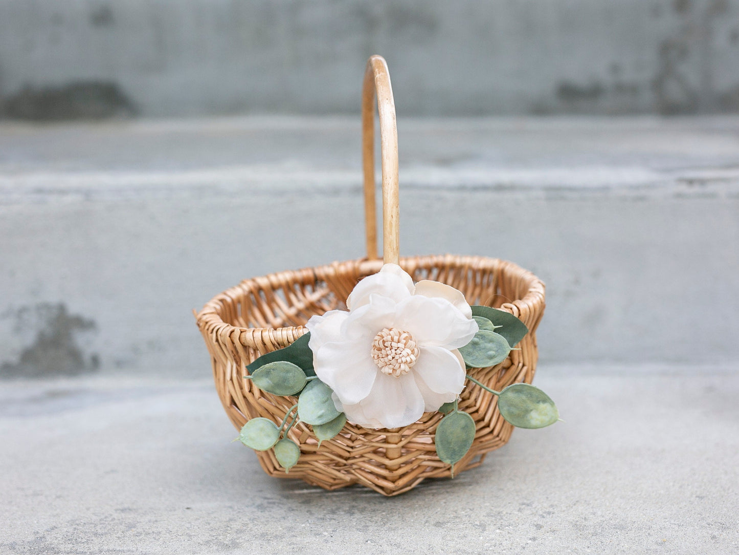 Melissa Rattan Flower Girl Basket | Willow Wedding Basket | Flower Girl Basket | Romantic Wedding Decor | Flower Girl Ring Bearer Set w/ Greenery