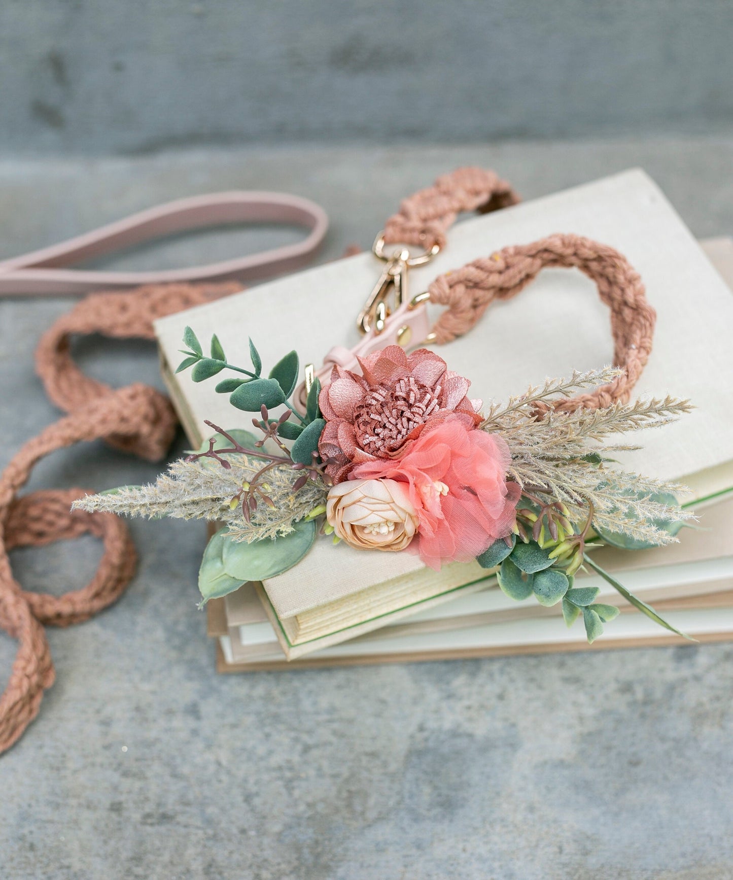 Francesca Dog Wedding Collar Corsage: Terracotta Coral Floral Pet Collar