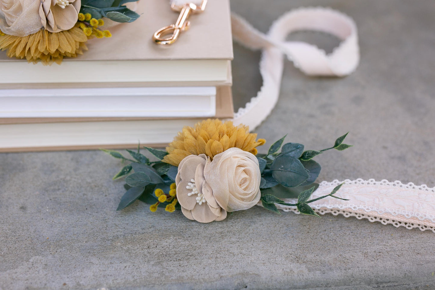 Yellow Gold Floral Dog Collar Corsage: Removable Wedding Accessory