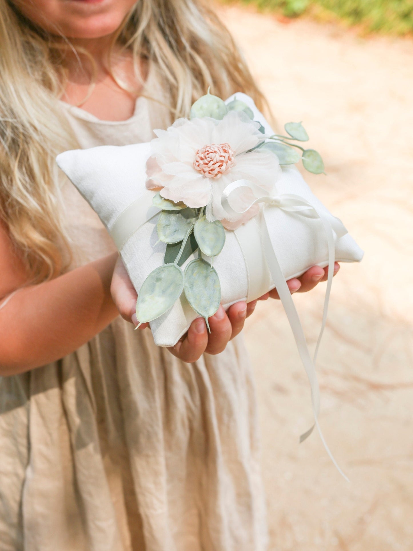 Wyatt Floral Ring Bearer Pillow: Ivory Wedding Ring Display