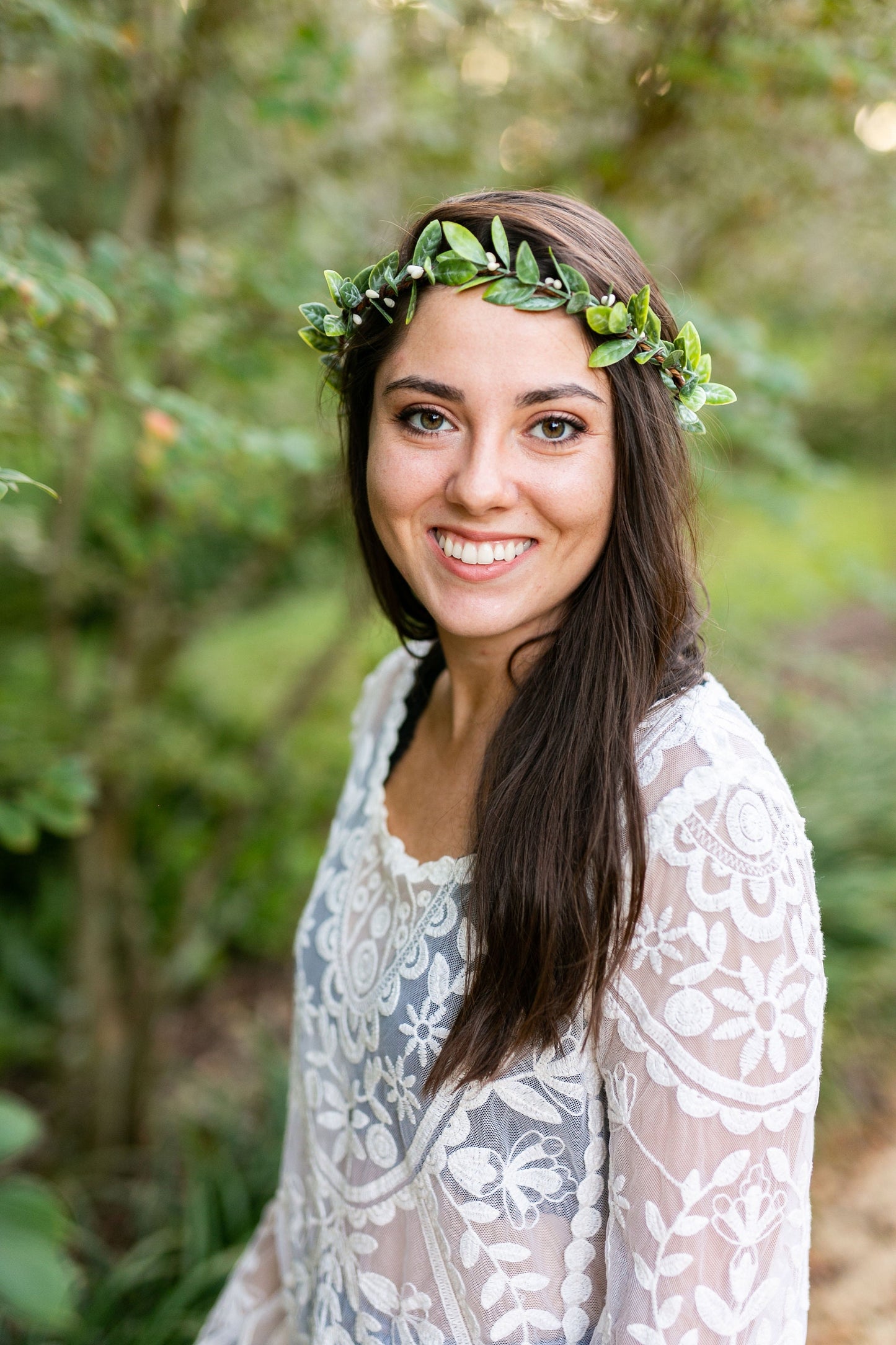 Piper Sage Leaf Crown: Boho Wedding Hair Piece with Ivory Ribbon