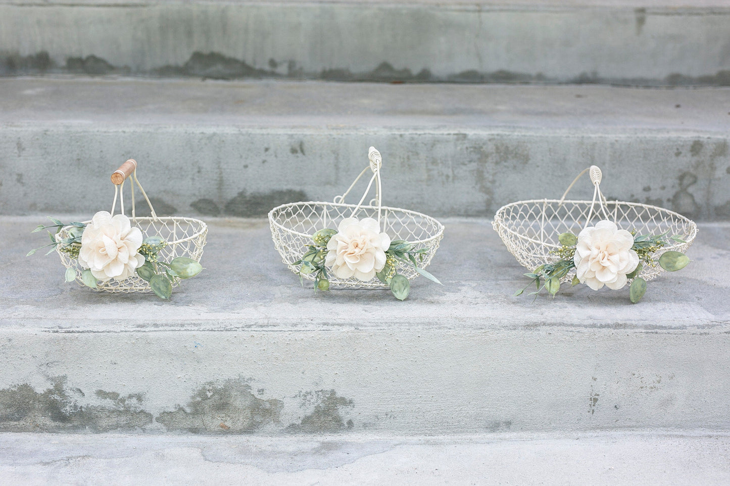 Maia Boho Flower Girl Basket: Rustic Wire Wedding Decor