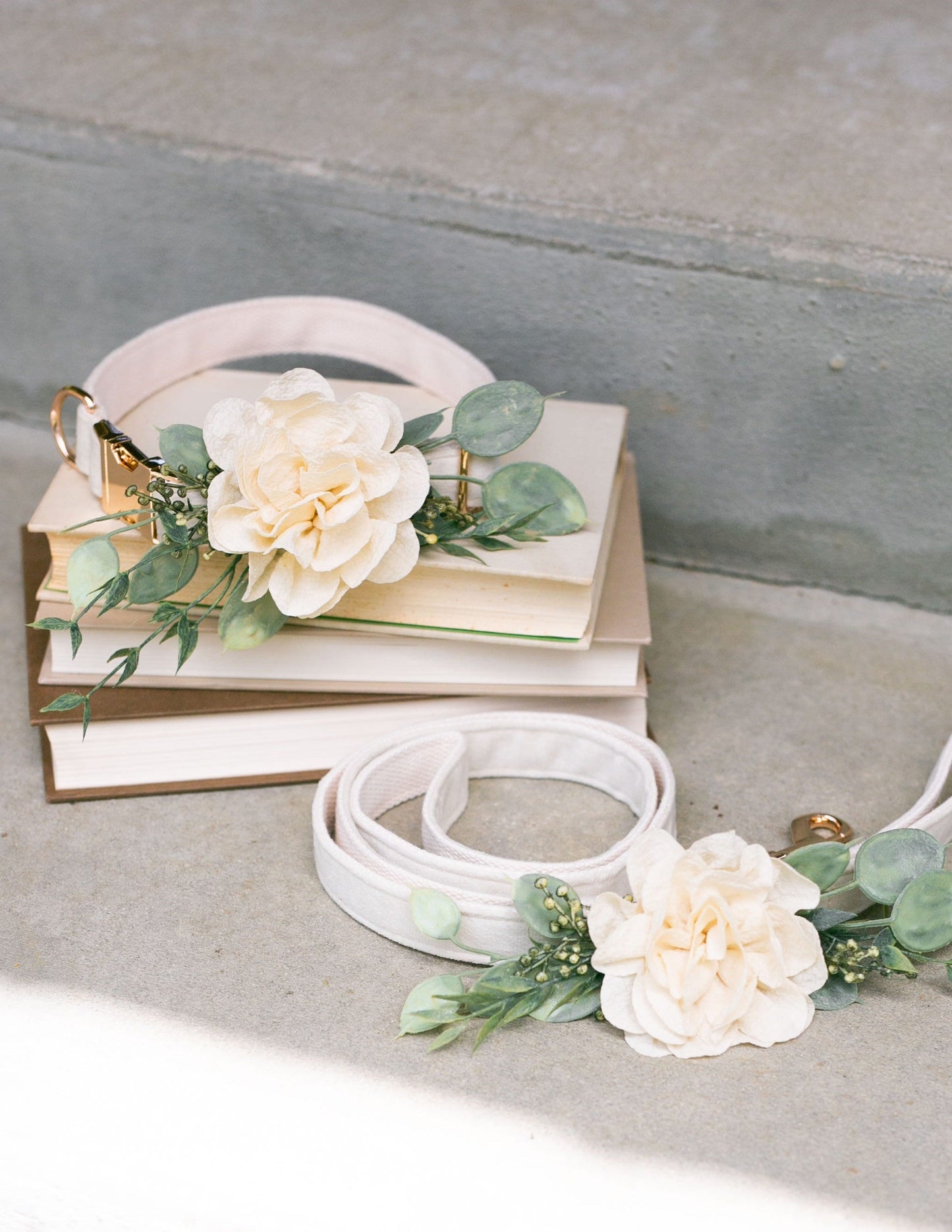 Wedding Dog Collar Floral Patch: Ivory Flower & Eucalyptus Accessory
