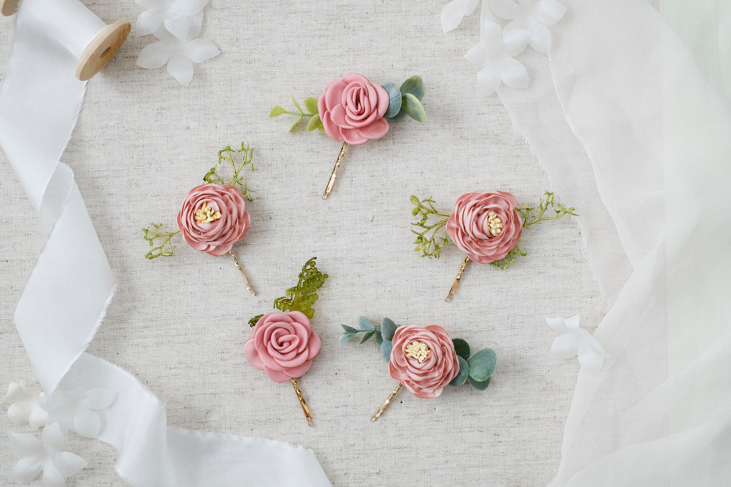 Blush Pink Flower Hair Pins: Bridal Hair Accessory